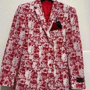 Red & White Floral Notch-Lapel Sport Coat